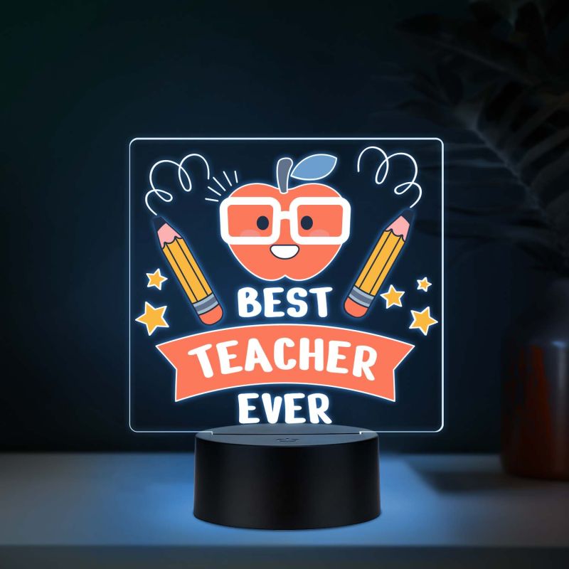Best Teacher Ever Acrylic LED Lamp with UV Print – Multicolor Gift for Teachers Day, School Teacher Gift Unique Teacher Appreciation Day Gift